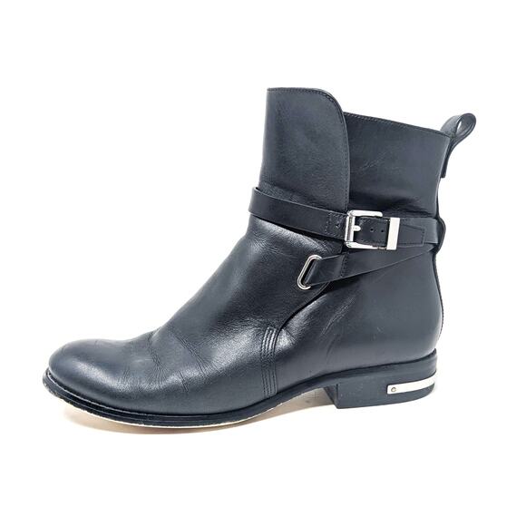 Michael Kors Shoes Womens 8 Leather Boots Black Buckle Ankle Booties Moto - Picture 1 of 9